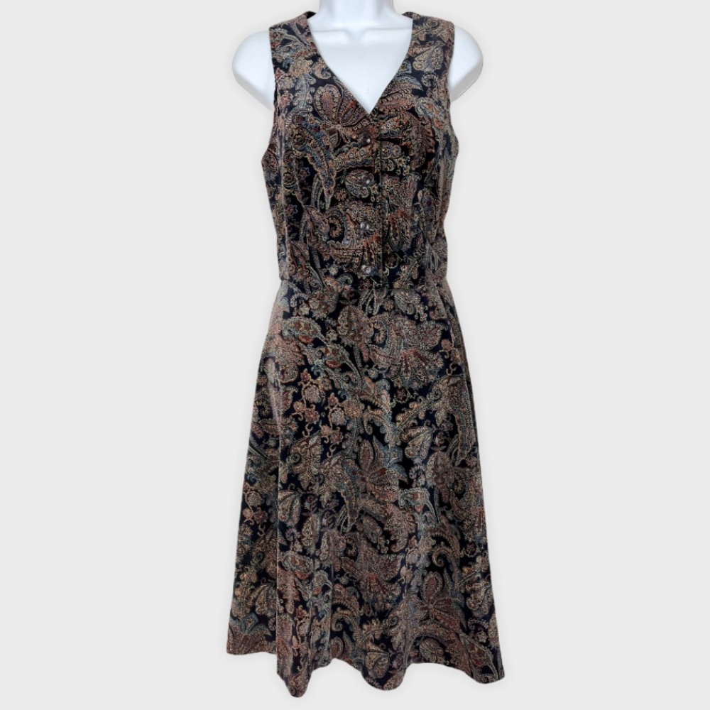 Vintage 70’s Velvet Bright Multi Color Paisley Vest and Midi Skirt Set